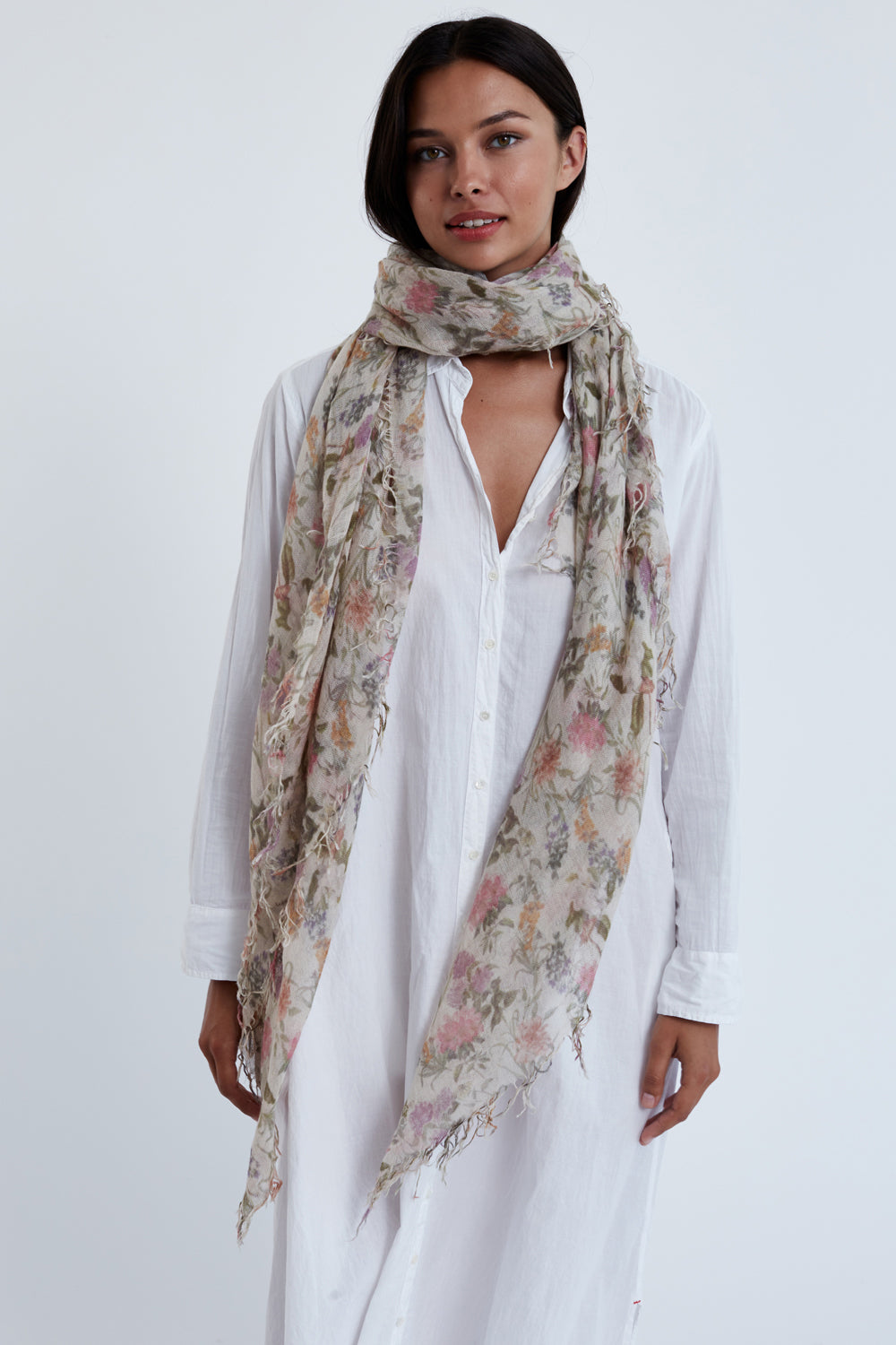 CASHMERE SILK FLORAL PRINT SCARF - COCONUT MILK - Kingfisher Road - Online Boutique