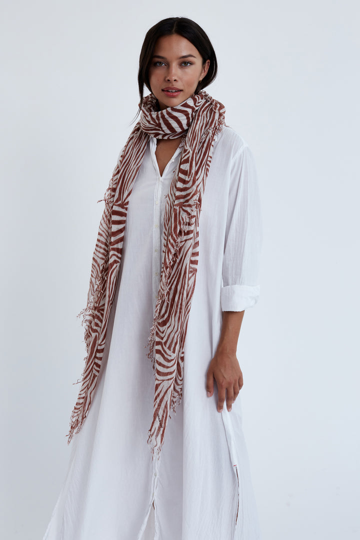 SILK ZEBRA PRINT SCARF WITH  FRINGE - SEQUOIA - Kingfisher Road - Online Boutique