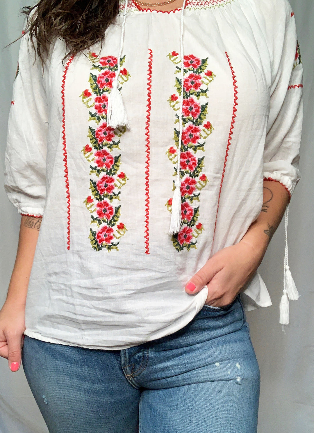 RED FLORAL PEASANT TOP - Kingfisher Road - Online Boutique