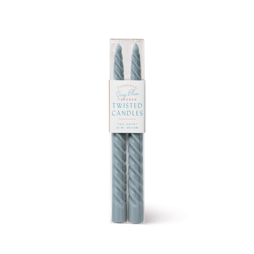 TWISTED TAPER BOXED CANDLES - GREY BLUE