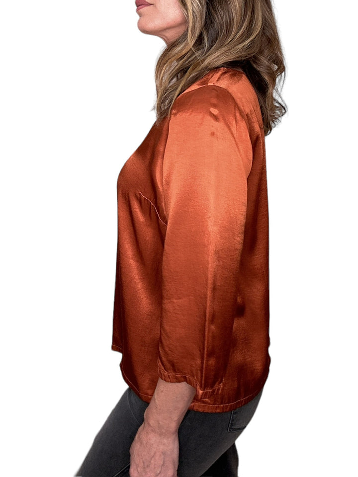 COBIE 3/4 SLEEVE V-NECK BLOUSE-TOFFEE - Kingfisher Road - Online Boutique