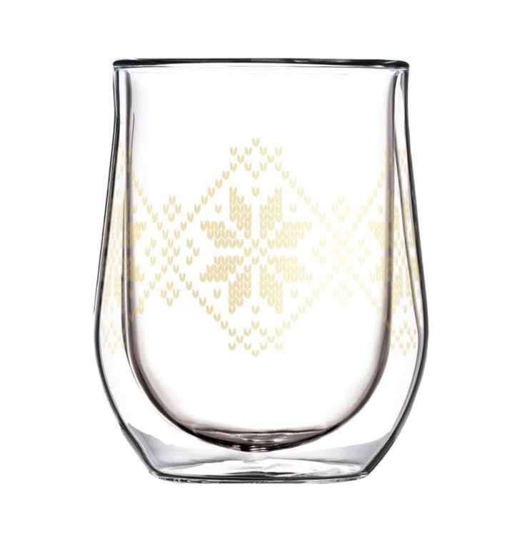 12OZ DOUBLE CLEAR GLASS STEMLESS - GOLD FAIRISLE - Kingfisher Road - Online Boutique