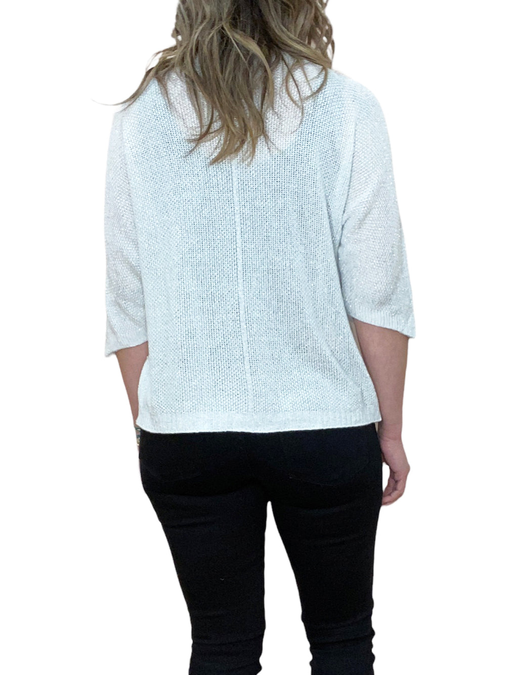 WHITE V-NECK SHIMMER SWEATER - Kingfisher Road - Online Boutique