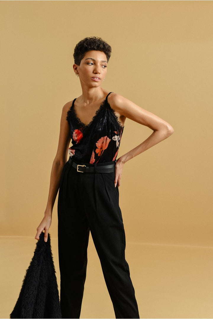 PRINTED VELVET CAMISOLE TOP - BLACK ASHLEY - Kingfisher Road - Online Boutique