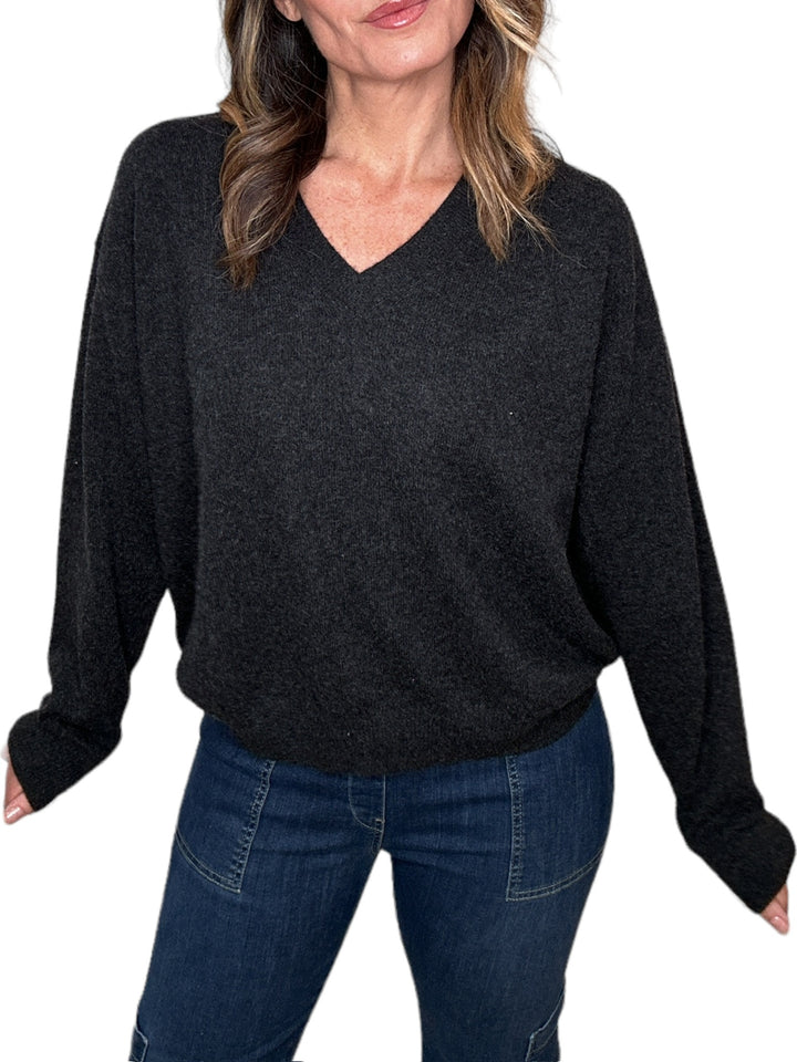 ODETTE V-NECK SWEATER-CHARCOAL - Kingfisher Road - Online Boutique