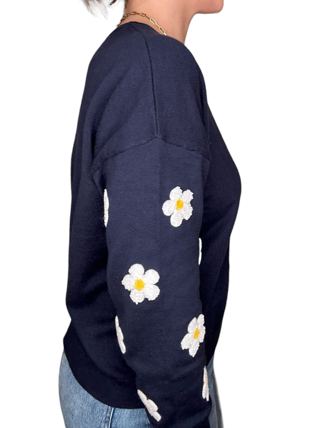 FLOWER SLEEVE SWEATER - NAVY - Kingfisher Road - Online Boutique