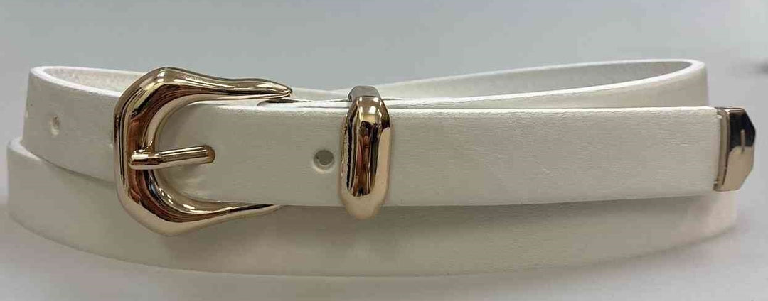 CLASSIC SKINNY BELT WITH GOLD BUCKLE-WHITE - Kingfisher Road - Online Boutique
