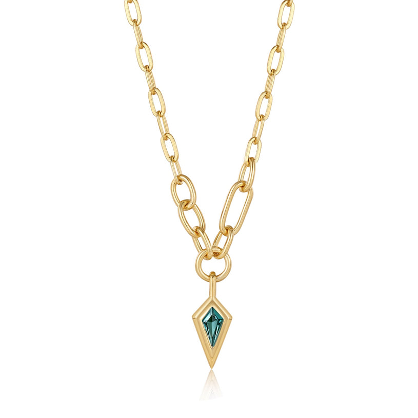 TEAL SPARKLE CHUNKY CHAIN NECKLACE-GOLD - Kingfisher Road - Online Boutique