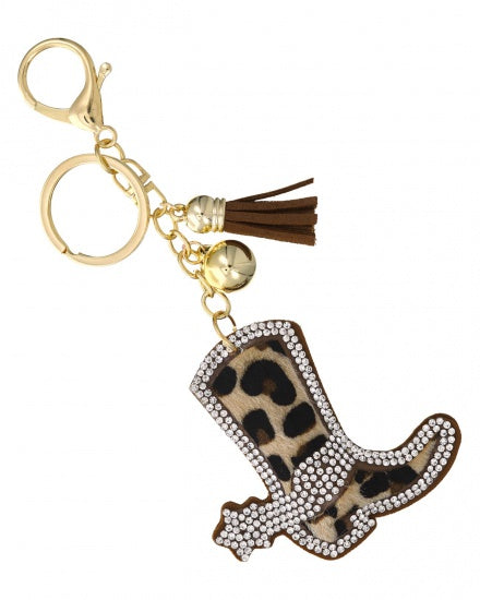 CRYSTAL/LEOPARD PRINT COWBOY BOOT KEY CHAIN - Kingfisher Road - Online Boutique