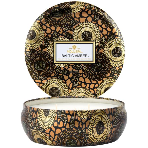 Baltic Amber 3 Wick Tin Candle - Kingfisher Road - Online Boutique