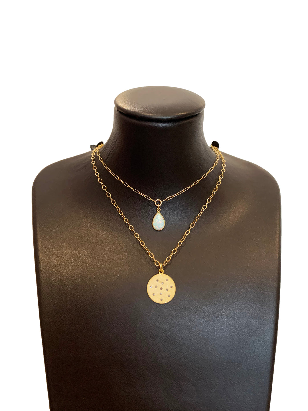 Layer Chain With Diamond Disc & Opal - Kingfisher Road - Online Boutique