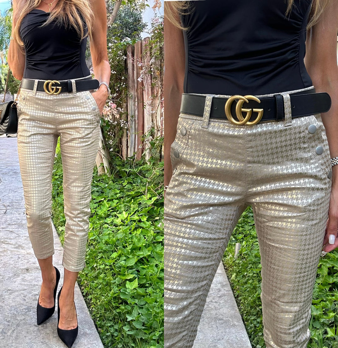 DAFNA HOUNDSTOOTH BUTTON CAPRI GOLD - Kingfisher Road - Online Boutique