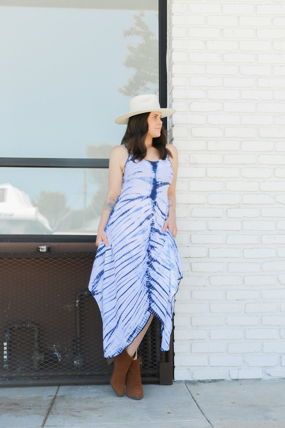 White/Blue V-Neck Maxi Dress - Kingfisher Road - Online Boutique