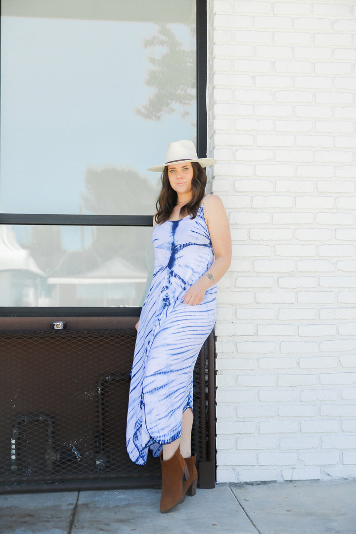 White/Blue V-Neck Maxi Dress - Kingfisher Road - Online Boutique