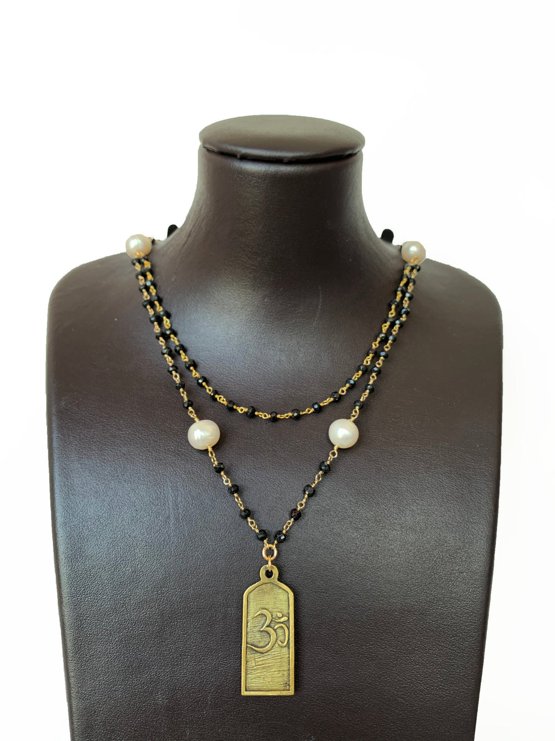 Onyx & Pearl Necklace With Buddha - Kingfisher Road - Online Boutique