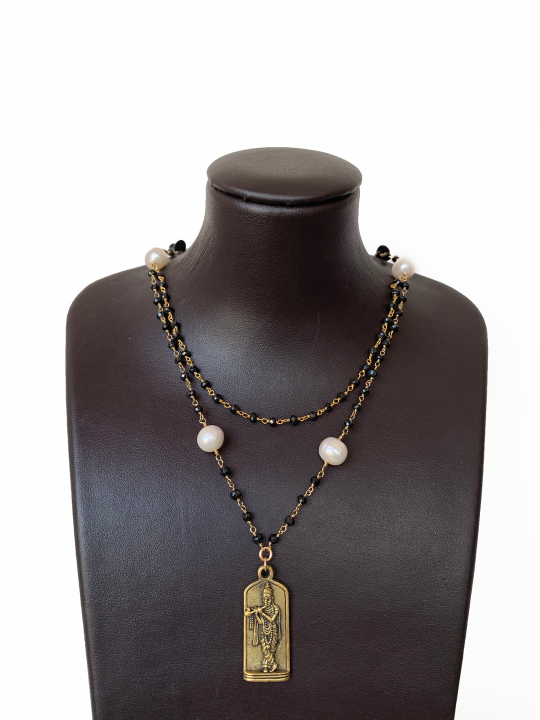 Onyx & Pearl Necklace With Buddha - Kingfisher Road - Online Boutique