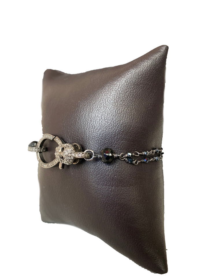 Hematite Bracelet  With Diamond Skull - Kingfisher Road - Online Boutique