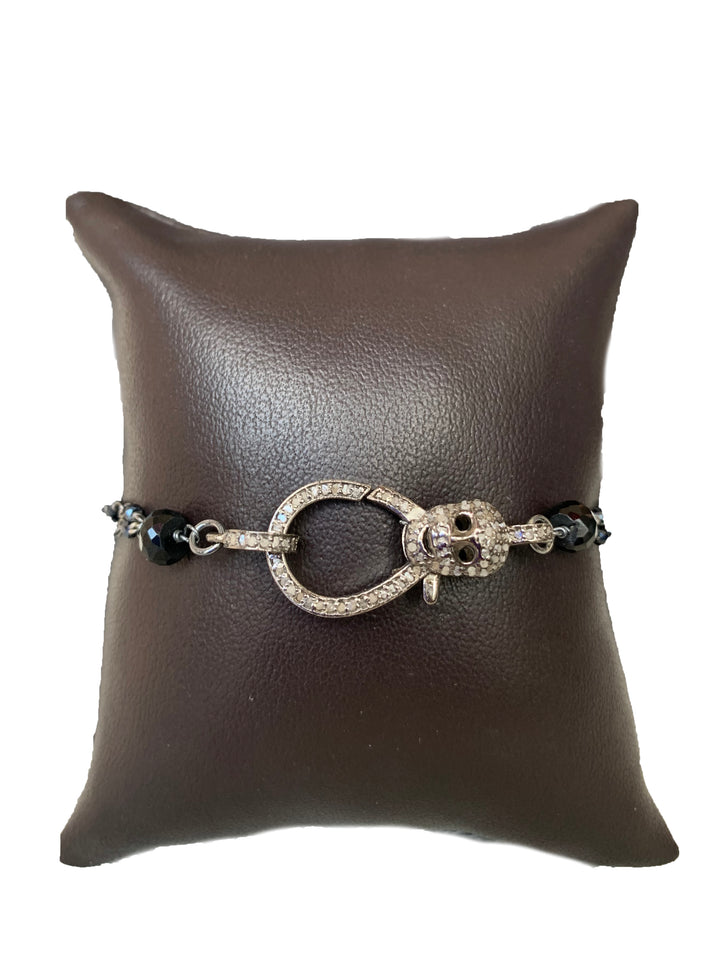 Hematite Bracelet  With Diamond Skull - Kingfisher Road - Online Boutique