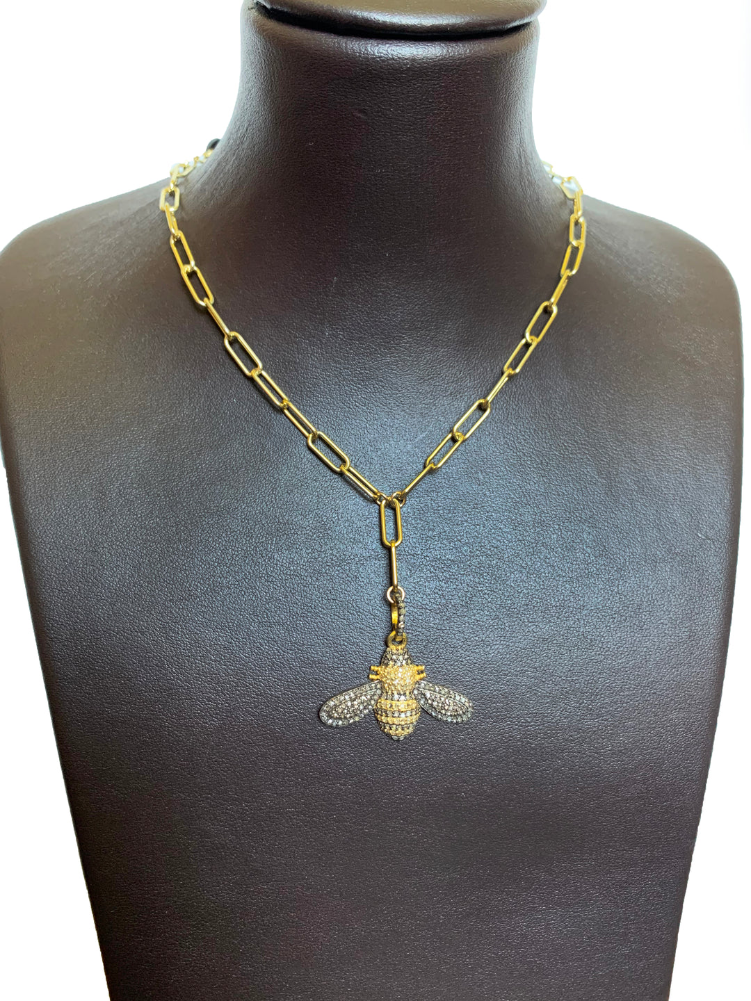 Bee Pendant On Paper Clip Chain - Kingfisher Road - Online Boutique