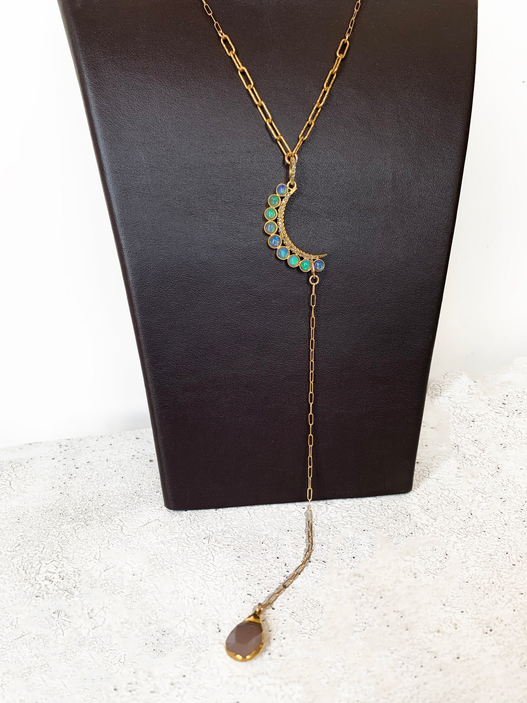 Lariat With Opal & Diamond Moon - Kingfisher Road - Online Boutique