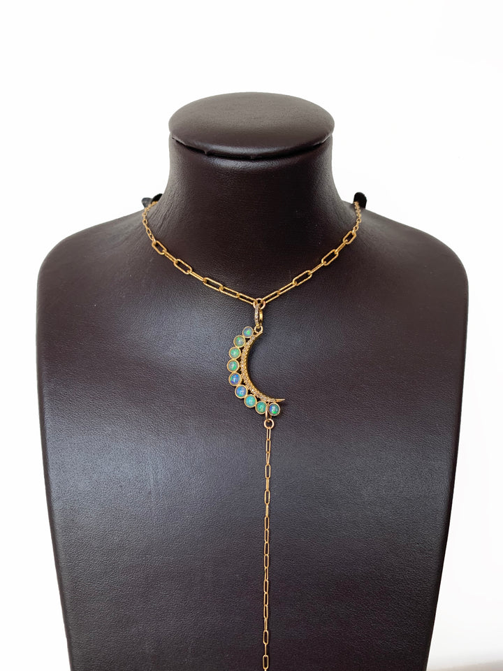 Lariat With Opal & Diamond Moon - Kingfisher Road - Online Boutique