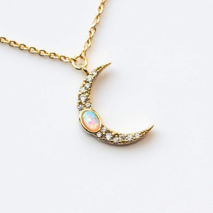 Pave Moon Opal Necklace - Kingfisher Road - Online Boutique