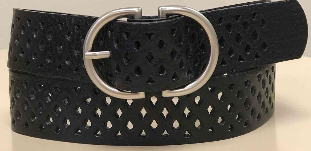 PERFORATED LEATHER BELT - BLACK - Kingfisher Road - Online Boutique