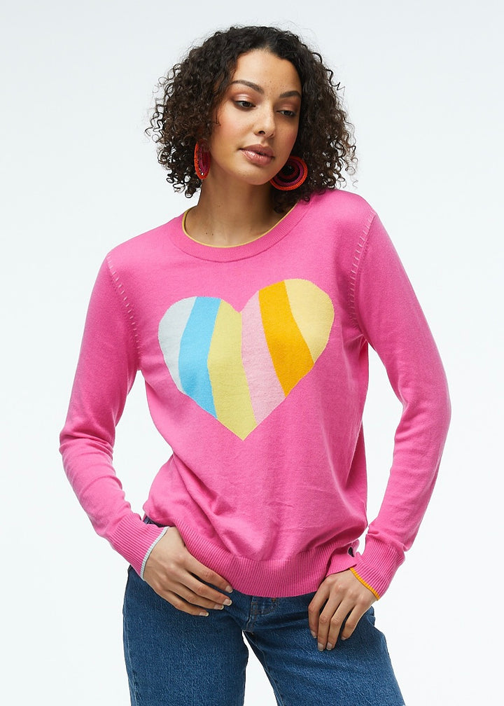 HEART W/WHIP STITCH SWEATER - PINK - Kingfisher Road - Online Boutique
