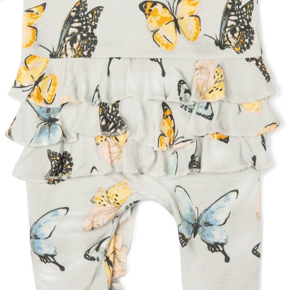 BAMBOO BUTTERFLY RUFFLED ZIPPER FOOTED ROMPER - Kingfisher Road - Online Boutique