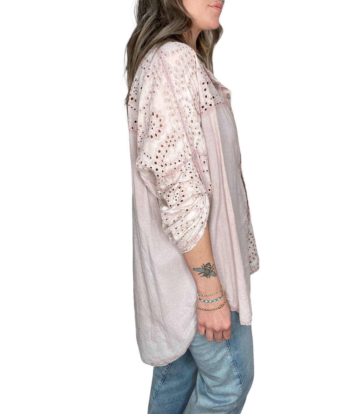 EYELET EMBROIDERED BUTTON TOP - ROSE - Kingfisher Road - Online Boutique