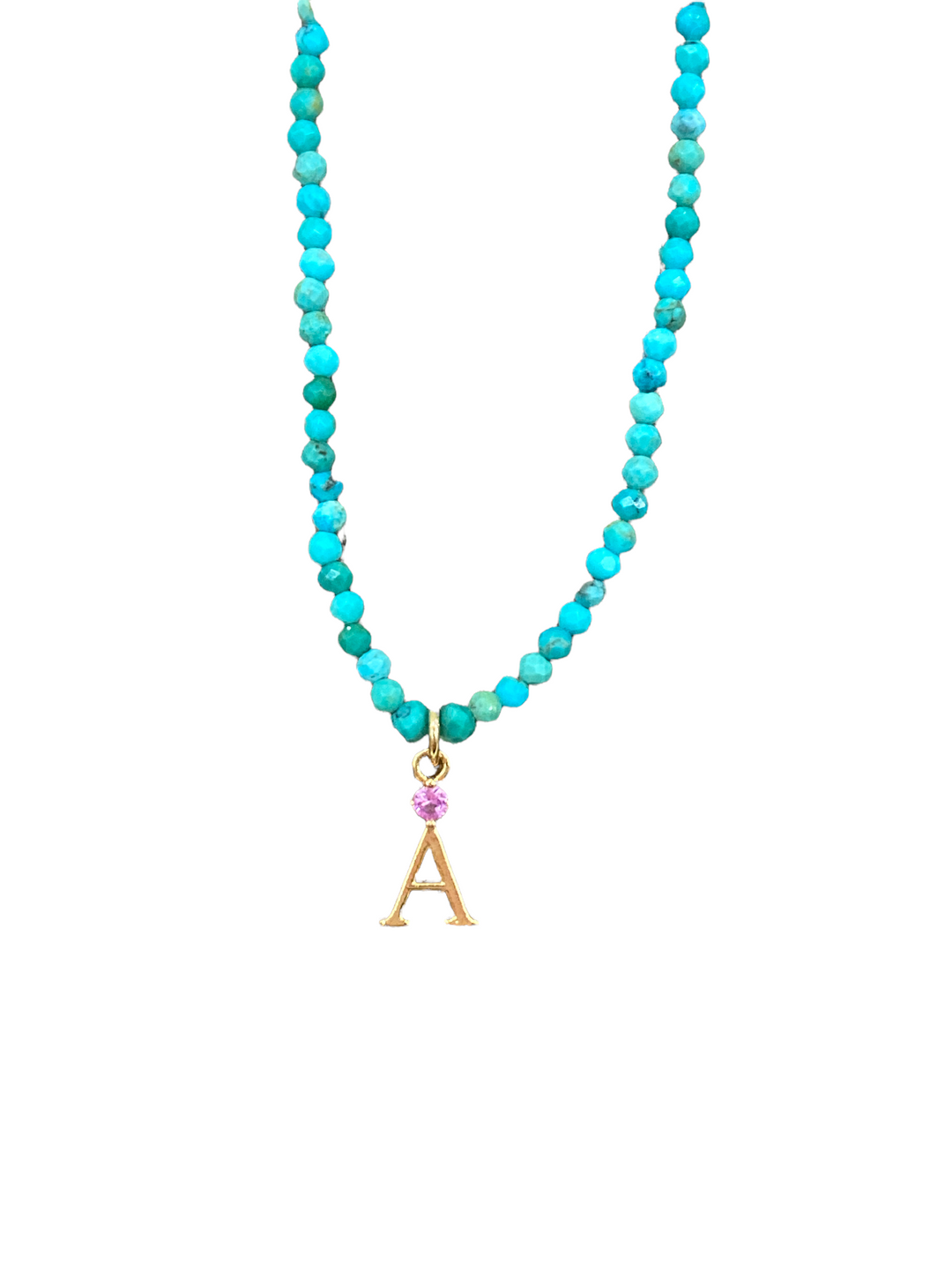 TURQUOISE BEAD INITIAL CHARM NECKLACE - Kingfisher Road - Online Boutique