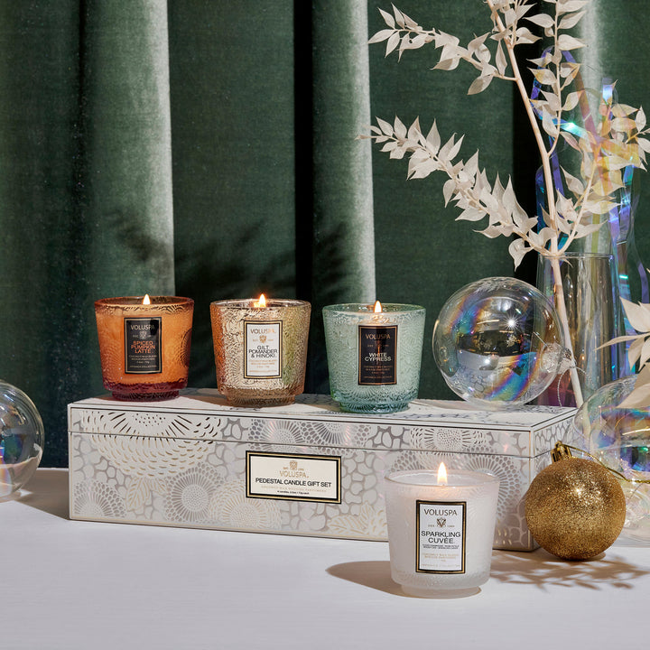 JAPONICA HOLIDAY WHITE PEDESTAL CANDLE GIFT SET - Kingfisher Road - Online Boutique