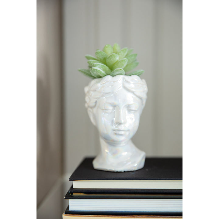 GREEN FAUX SUCCULENT IN PEARL WHITE FACE VASE - Kingfisher Road - Online Boutique