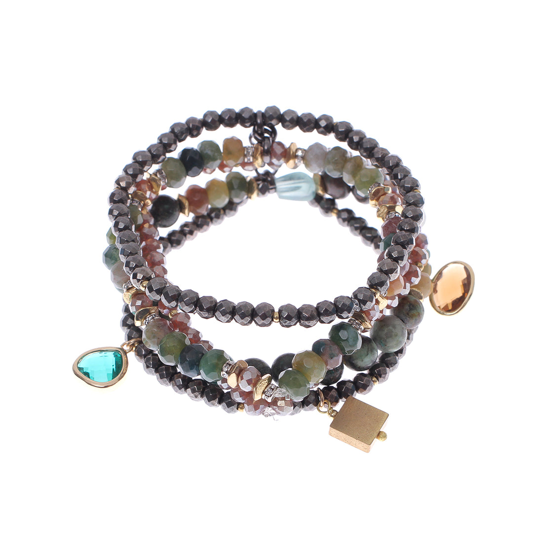 AGATE MULTI-STRAND BEADED STRETCHY WITH CHARMS - Kingfisher Road - Online Boutique