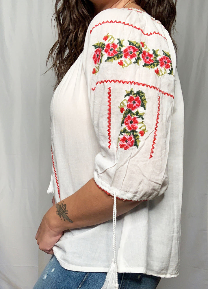 RED FLORAL PEASANT TOP - Kingfisher Road - Online Boutique