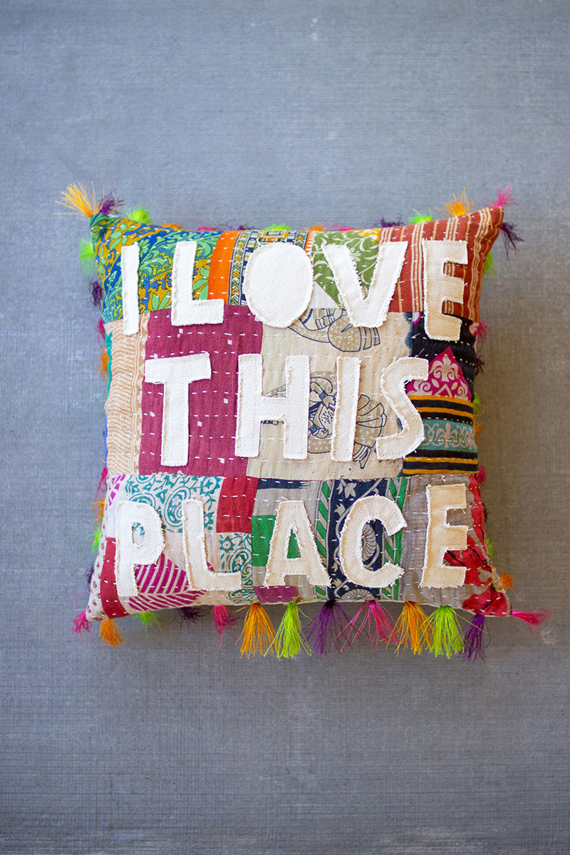 I LOVE THIS PLACE KANTHA PILLOW - Kingfisher Road - Online Boutique