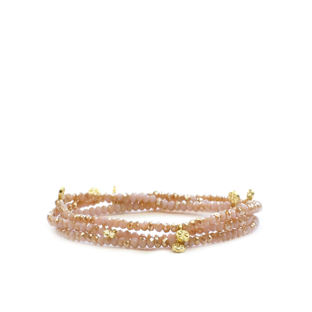 CRYSTAL BEADED WRAP BRACELET-GOLD/BLUSH - Kingfisher Road - Online Boutique