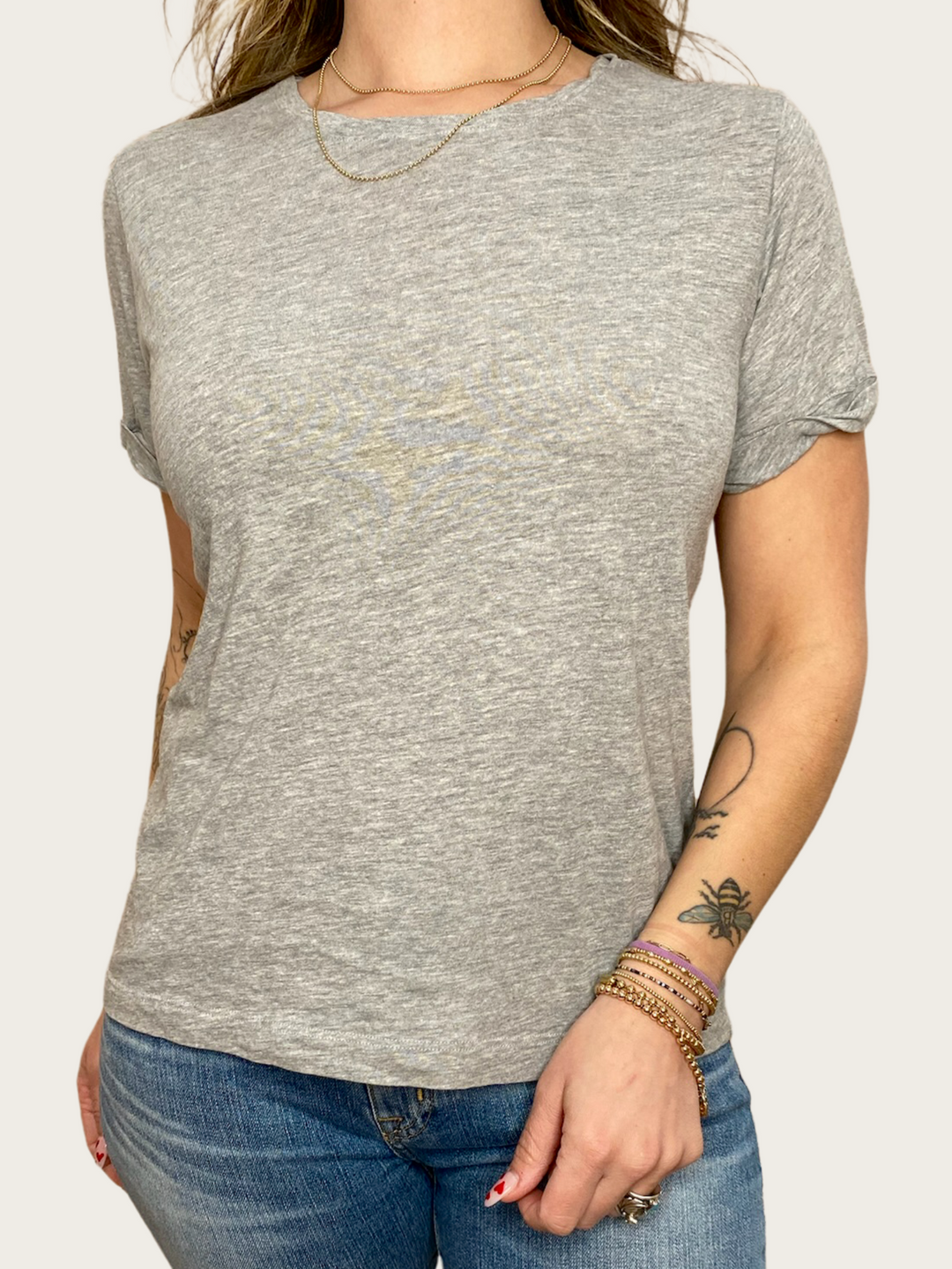 SLOAN ROLLED SLEEVE TEE - HEATHER GREY - Kingfisher Road - Online Boutique