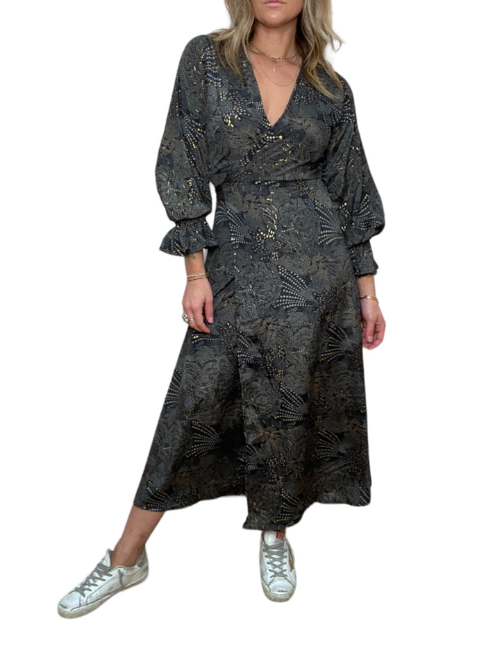 BLACK GOLD WRAP DRESS - Kingfisher Road - Online Boutique