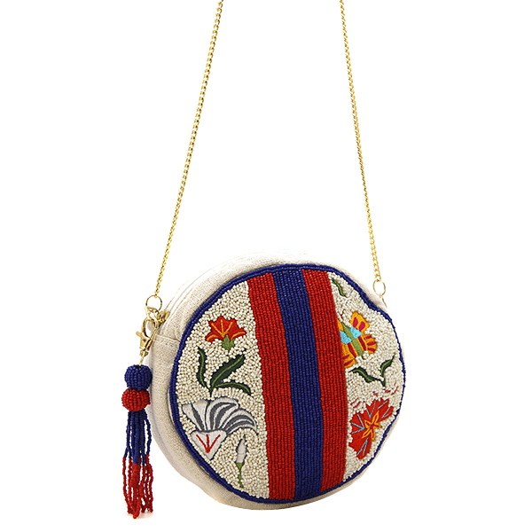 EMBROIDERED/BEADED FLORAL ROUND BAG - Kingfisher Road - Online Boutique