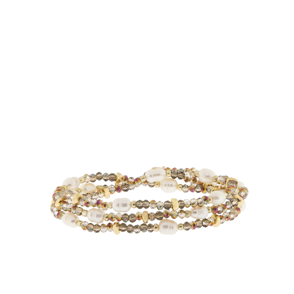 CRYSTAL BEADED PEARL WRAP BRACELET-GOLD ROSE AB - Kingfisher Road - Online Boutique