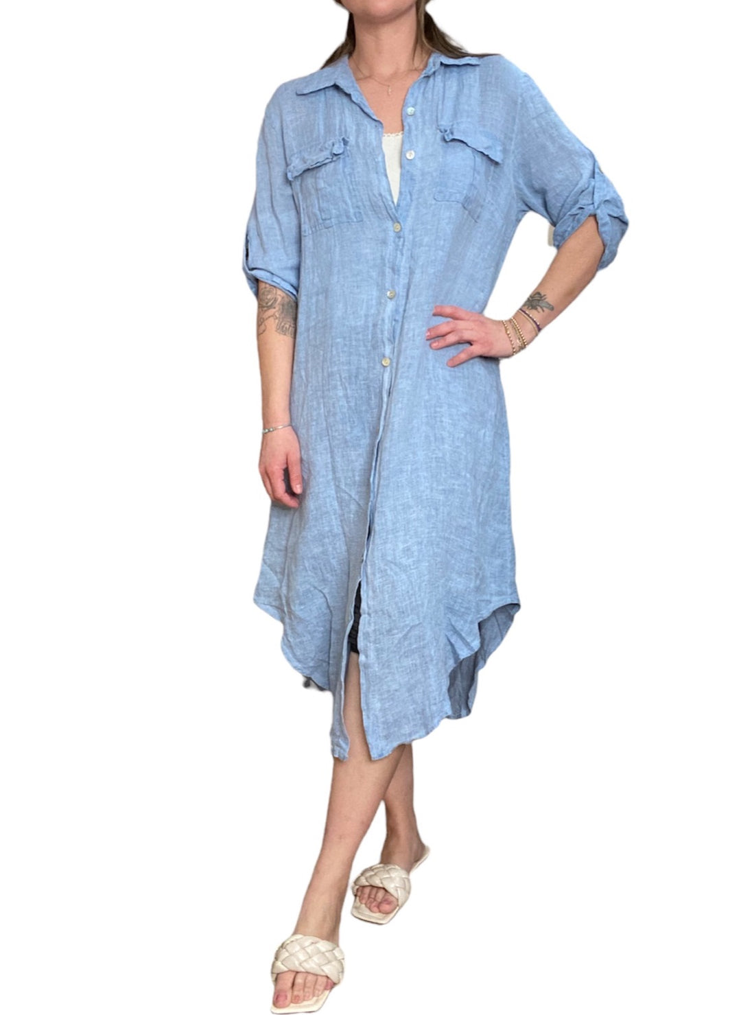 LINEN BUTTON DOWN SHIRT DRESS - Kingfisher Road - Online Boutique