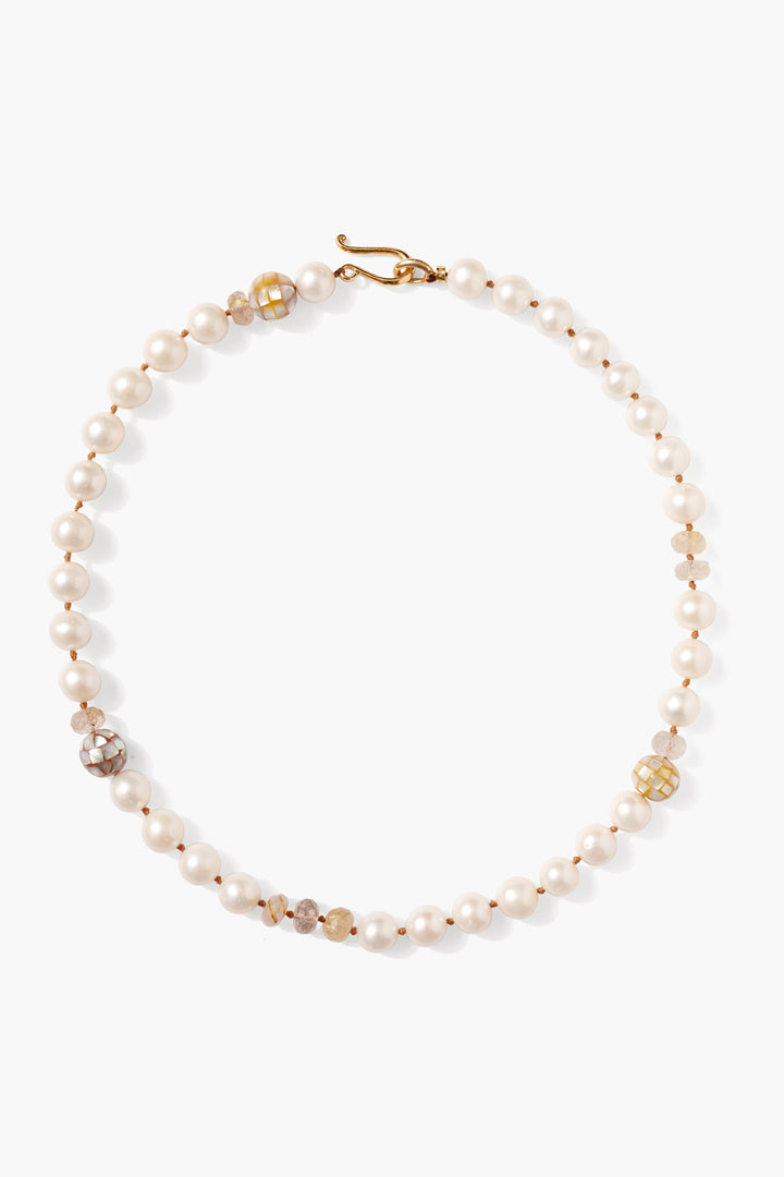 WHITE PEARL MIX MOSAIC BEADED NECKLACE - Kingfisher Road - Online Boutique