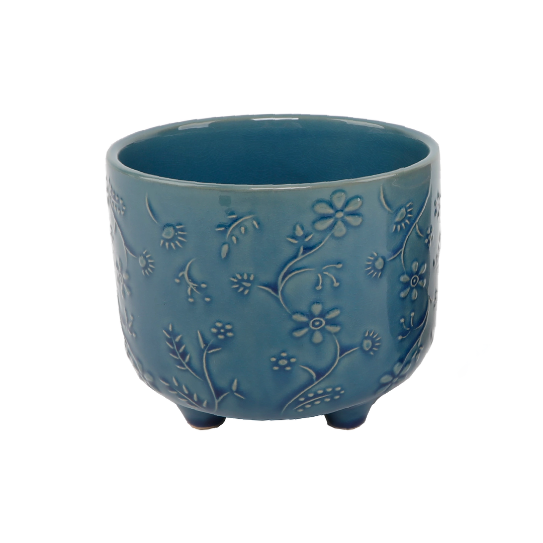 6" BLUE WILDFLOWER FOOTED PLANTER - Kingfisher Road - Online Boutique