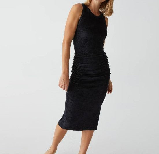 STACEY RUCHED MIDI DRESS-BLACK