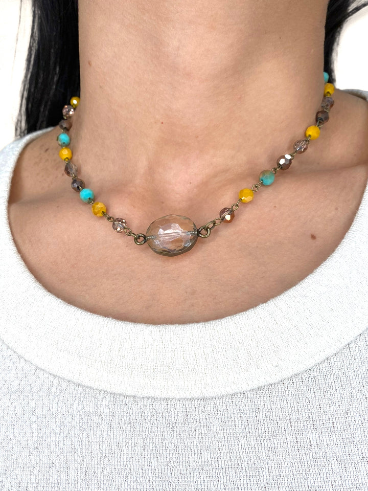 ADJUSTABLE BEADED CHAIN WITH CLEAR CENTER STONE - Kingfisher Road - Online Boutique
