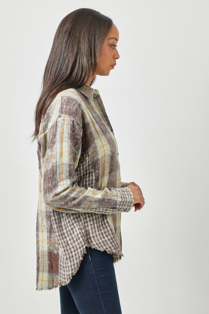 PLAID L/S BUTTON DOWN-CHOCOLATE - Kingfisher Road - Online Boutique