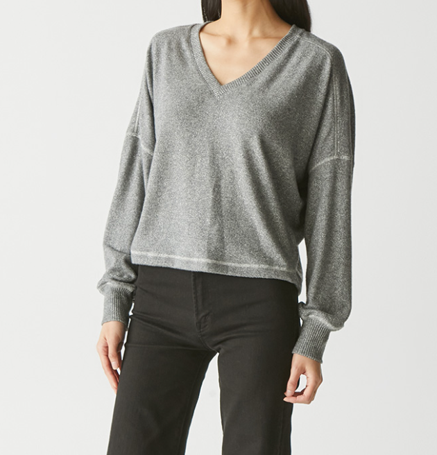 VIC SPARKLE RELAXED V-NECK PULLOVER-GUNMETAL - Kingfisher Road - Online Boutique