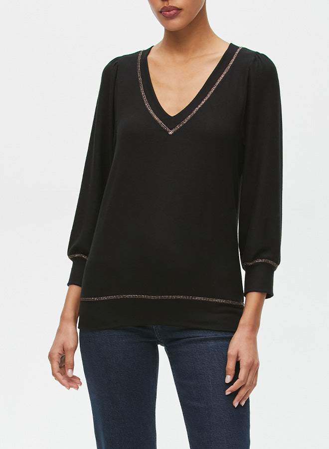 GABRIELLA V-NECK 3/4 SLV SWEATSHIRT - BLACK - Kingfisher Road - Online Boutique