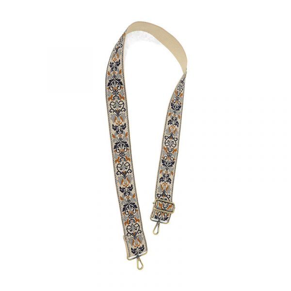 FLORAL FILIGREE EMBROIDERED GUITAR STRAP-NAVY - Kingfisher Road - Online Boutique